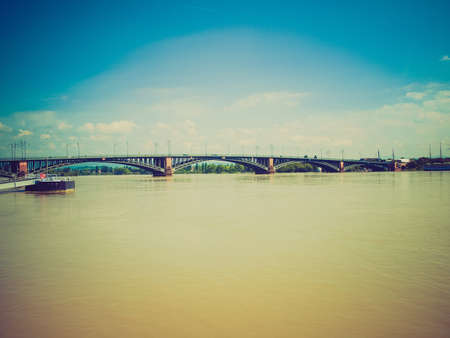 Vintage looking Rhein river in the city of Mainz Germany
