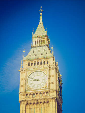 Vintage looking Big Ben, Houses of Parliament, Westminster Palace, London gothic architecture