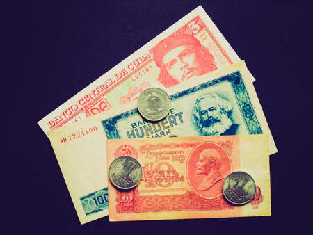 Vintage looking Money from the Communist countries  CCCP SSSR DDR Cubaの写真素材