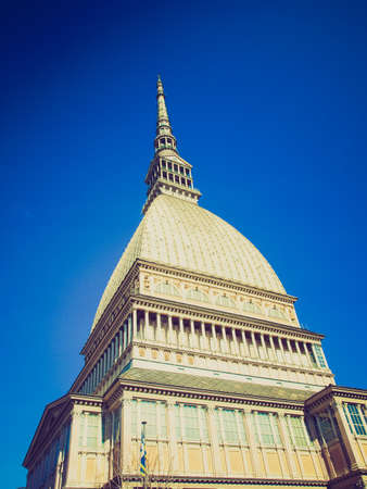 Vintage looking The Mole Antonelliana, Turin (Torino), Piedmont, Italy - over blue sky backgroundのeditorial素材