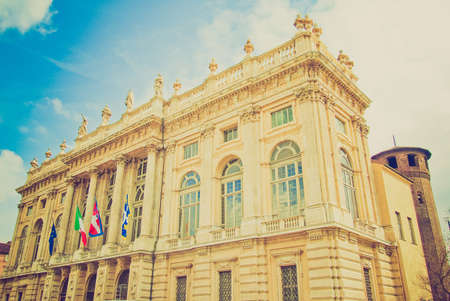 Vintage looking Palazzo Madama (Royal palace) in Piazza Castello Turin Italyのeditorial素材