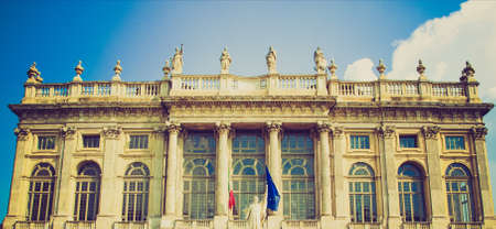 Vintage looking Palazzo Madama (Royal palace) in Piazza Castello, Turin, Italyのeditorial素材