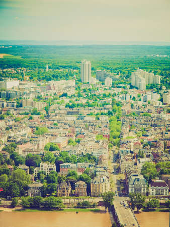Vintage looking Aerial view of the city of Frankfurt am Main in Germanyの写真素材