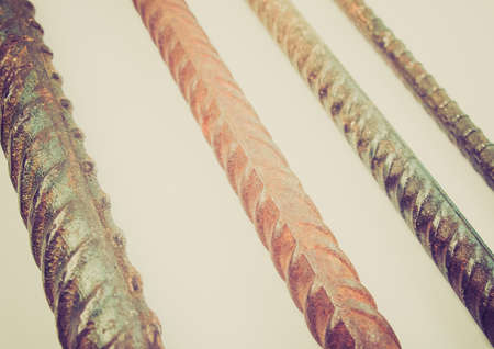 Vintage looking Steel reinforcing bars in different sizes for reinforced concrete construction