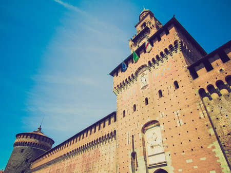 Vintage looking Castello Sforzesco (Sforza Castle) in Milan, Italyのeditorial素材