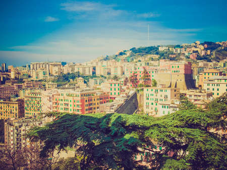Vintage looking View of the city of Genoa in Italyの写真素材