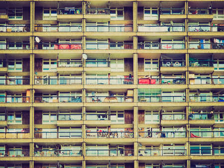 Vintage looking Trellick Tower iconic sixties new brutalist architectureのeditorial素材