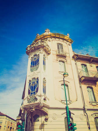Vintage looking Casa Fleur Fenoglio, old liberty house in Turin, Italyの写真素材