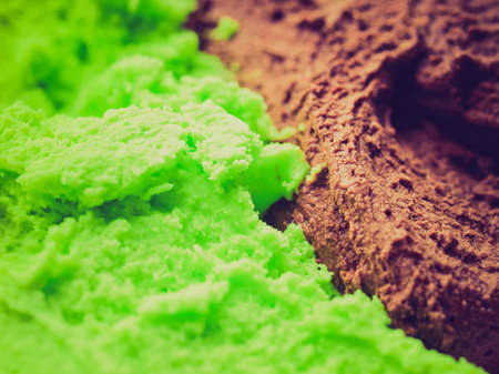 Vintage looking Detail of Mint Chocolate flavour ice creamの写真素材