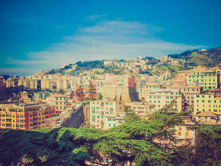 Vintage looking View of the city of Genoa in Italyの写真素材