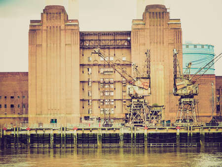 Vintage looking Battersea Power Station in London England UKのeditorial素材
