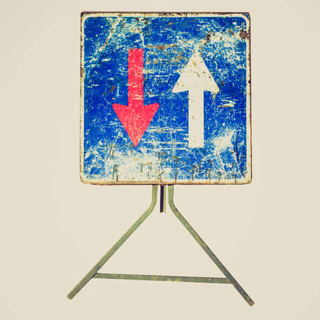 Vintage looking Grunge traffic sign for road worksの写真素材