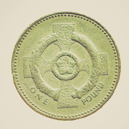 Vintage looking One Pound coin isolated over a white background