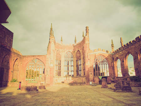 Vintage looking Ruins of bombed St Michael Cathedral, Coventry, England, UK