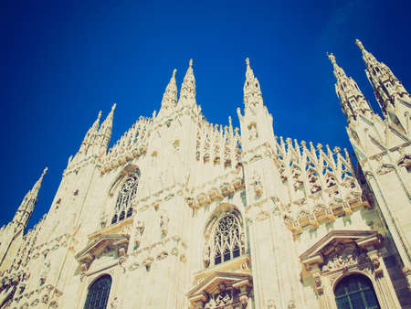 Vintage looking Duomo di Milano gothic cathedral church, Milan, Italy