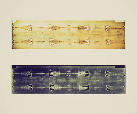 Vintage looking TURIN - APRIL 16, 2010: The Holy Shroud exhibition (positive and negative image) on April 16, 2010 in Turin, Italyのeditorial素材