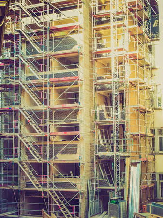 Vintage looking Temporary scaffold for construction works at building siteのeditorial素材