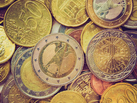 Vintage looking Background of Euro coins money (European currency)の写真素材