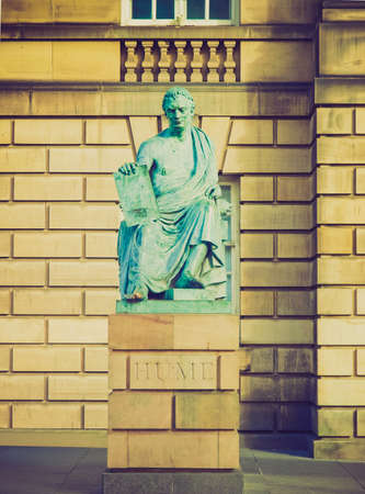 Vintage looking Statue of David Hume in Edinburgh, philosopher historian of Western philosophy and Scottish Enlightenmentのeditorial素材