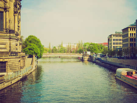 Vintage looking The river Spree in the town of Berlin, Germanyの写真素材