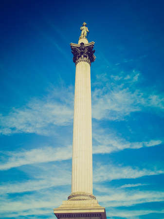 Vintage looking Nelson Column monument in Trafalgar Square London UKの写真素材