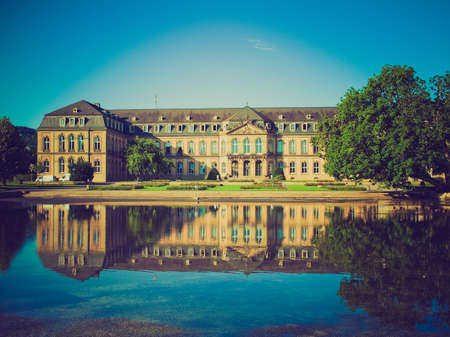 Vintage looking Fountain in Schlossplatz (Castle square) in Stuttgart, Germanyのeditorial素材