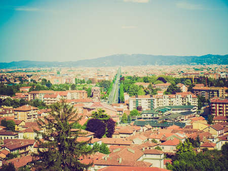 Vintage looking Turin panorama seen from the Castello di Rivoli hillの写真素材