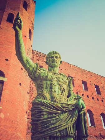 Vintage looking Caesar Augustus monument at Palatine towers in Turin, Italyのeditorial素材