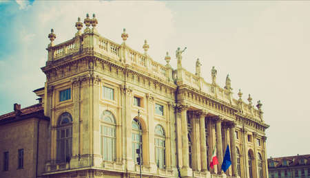Vintage looking Palazzo Madama (Royal palace) in Piazza Castello, Turin, Italyのeditorial素材