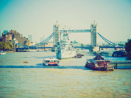 Vintage looking Panoramic view of River Thames London UKの写真素材