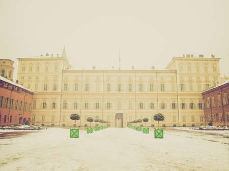 Vintage looking Palazzo Reale (The Royal Palace) in Turin Italy - winter view with snowのeditorial素材