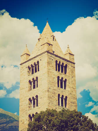 Vintage looking Chiesa di Sant Orso (Church of Saint Ursus) in Aoste Italyの写真素材