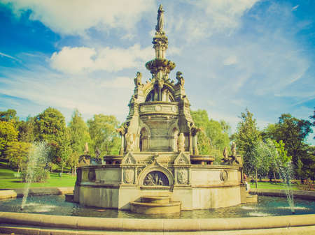 Vintage looking The Stewart Memorial Fountain in Kelvingrove Park in Glasgow West End, Scotlandのeditorial素材