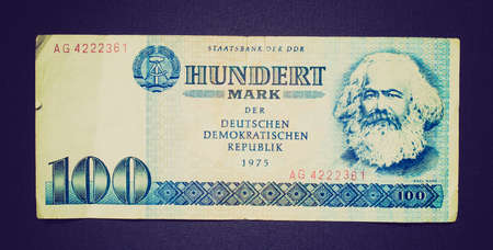 Vintage looking 100 Mark banknote from the DDR (East Germany)  - Note: no more in use since german reunification in 1989の写真素材