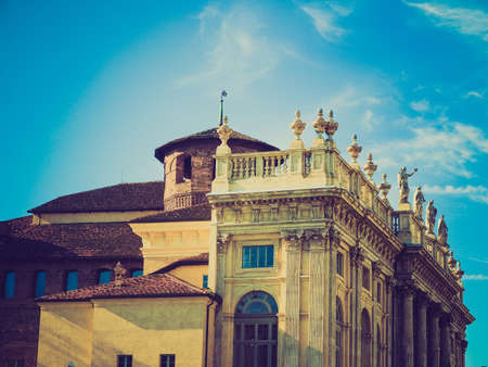 Vintage looking Palazzo Madama (Royal palace) in Piazza Castello Turin Italyのeditorial素材