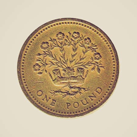 Vintage looking Macro image of British pound coins money