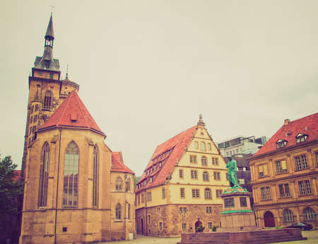 Vintage looking Schiller Platz in Stuttgart, Germanyの写真素材
