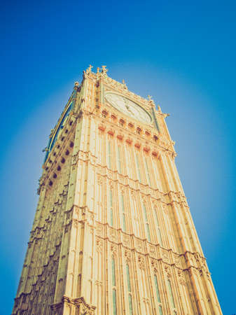 Vintage looking Big Ben Houses of Parliament Westminster Palace London gothic architectureの写真素材