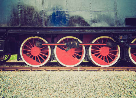 Vintage looking Detail of ancient steam train locomotive vehicleの写真素材