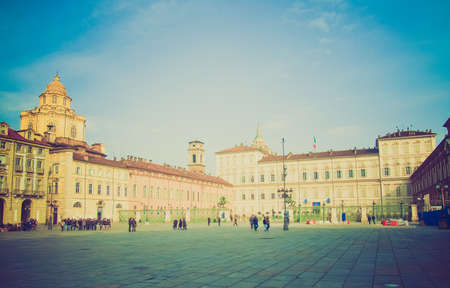 Vintage looking TURIN, PIEDMONT, ITALY - FEBRUARY 24: People visiting the town in the 150th anniversary year of Italian unification February 24, 2011 in Turin, Piedmont, Italyのeditorial素材