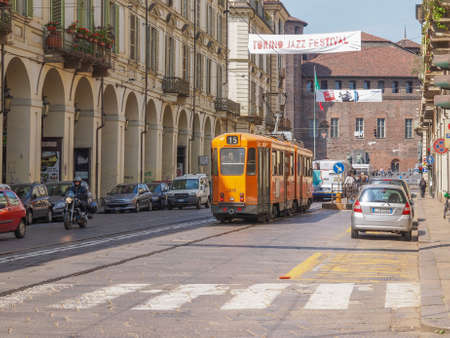 TURIN, ITALY - APRIL 09, 2014: Car traffic in Via Po ancient baroque streetのeditorial素材