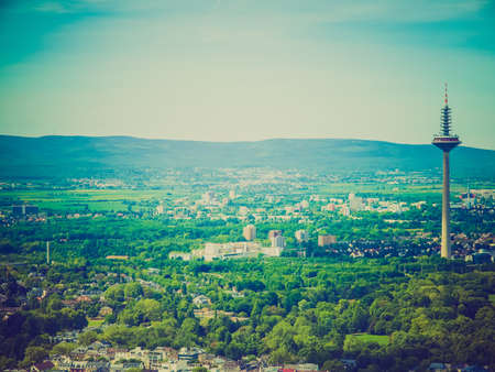 Vintage looking Aerial view of the city of Frankfurt am Main in Germanyの写真素材