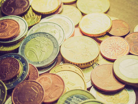 Vintage looking of Euro coins money (European currency)の写真素材