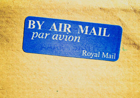 Vintage looking Postage letter envelope for air mail shippingの写真素材