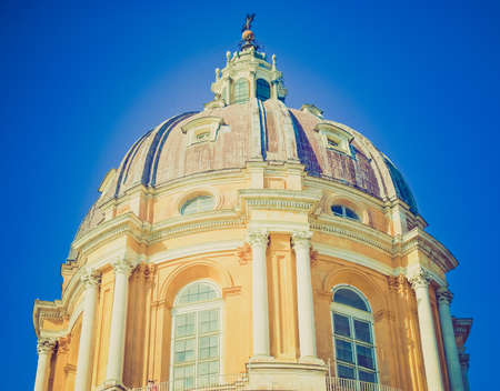 Vintage looking The baroque Basilica di Superga church on the Turin hill, Italyの写真素材