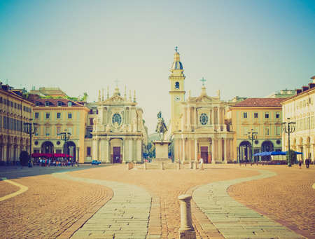 Vintage looking Piazza San Carlo in Turin (Torino), baroque architecture