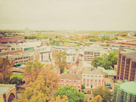Vintage looking Panoramic view of the city of Coventry, England, UKの写真素材