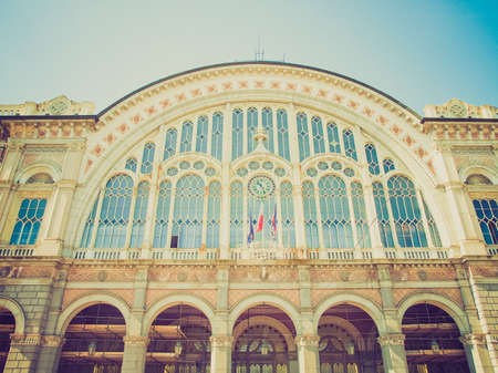 Vintage looking Torino Porta Nuova railway station in Turin, Italyのeditorial素材
