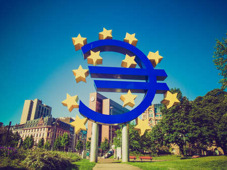 Vintage looking European Central Bank in Frankfurt am Main Germanyの写真素材