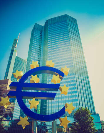 Vintage looking European Central Bank in Frankfurt am Main Germanyのeditorial素材